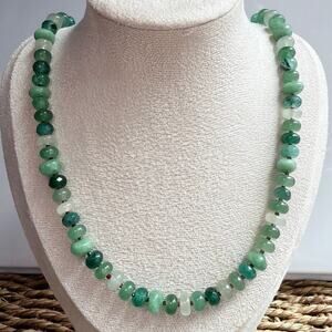20" Beaded Gemstone Necklace, Jade, Green Moonstone Green & White, Gold Hardware
